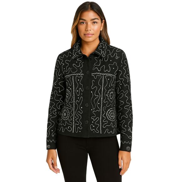 Choices Vintage Black & White Embroidered Jacket – EUC Size Large - Picture 1 of 4